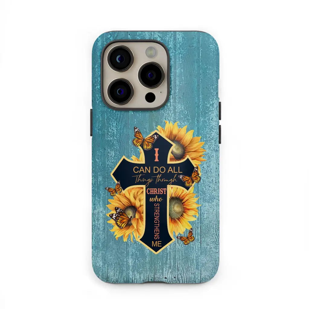 I Can Do All Things Through Christ, Sunflower, Butterfly, Cross, Phone Case