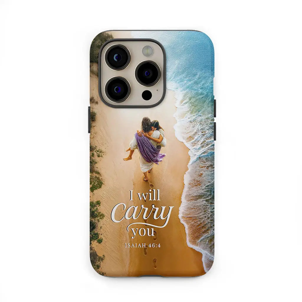 (Young Girl) I Will Carry You – Jesus Carrying Young Girl Isaiah 46:4 Christian Phone Case