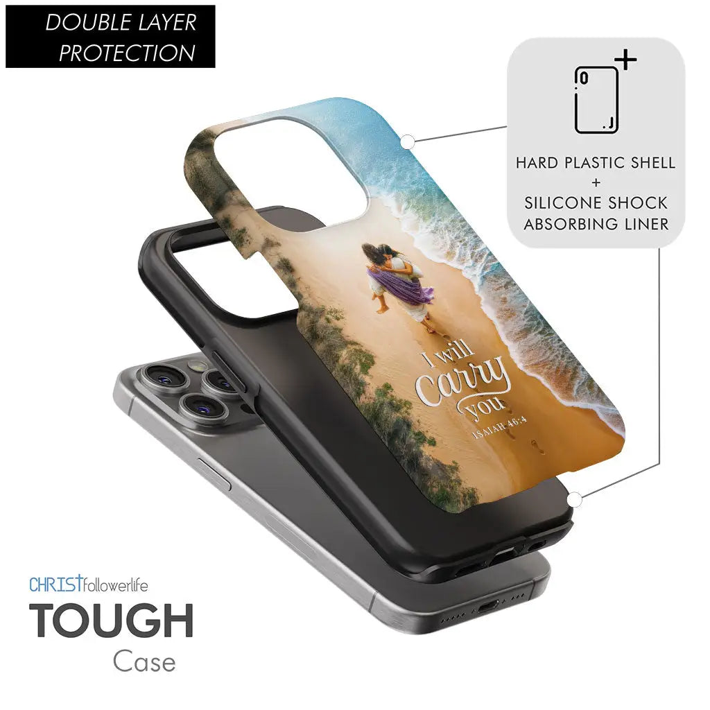 (Young Girl) I Will Carry You – Jesus Carrying Young Girl Isaiah 46:4 Christian Phone Case