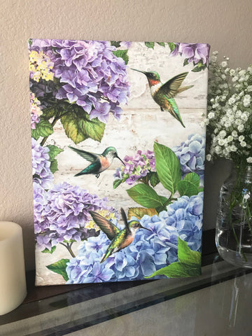 Hummingbirds and Hydrangeas Canvas Wall Art