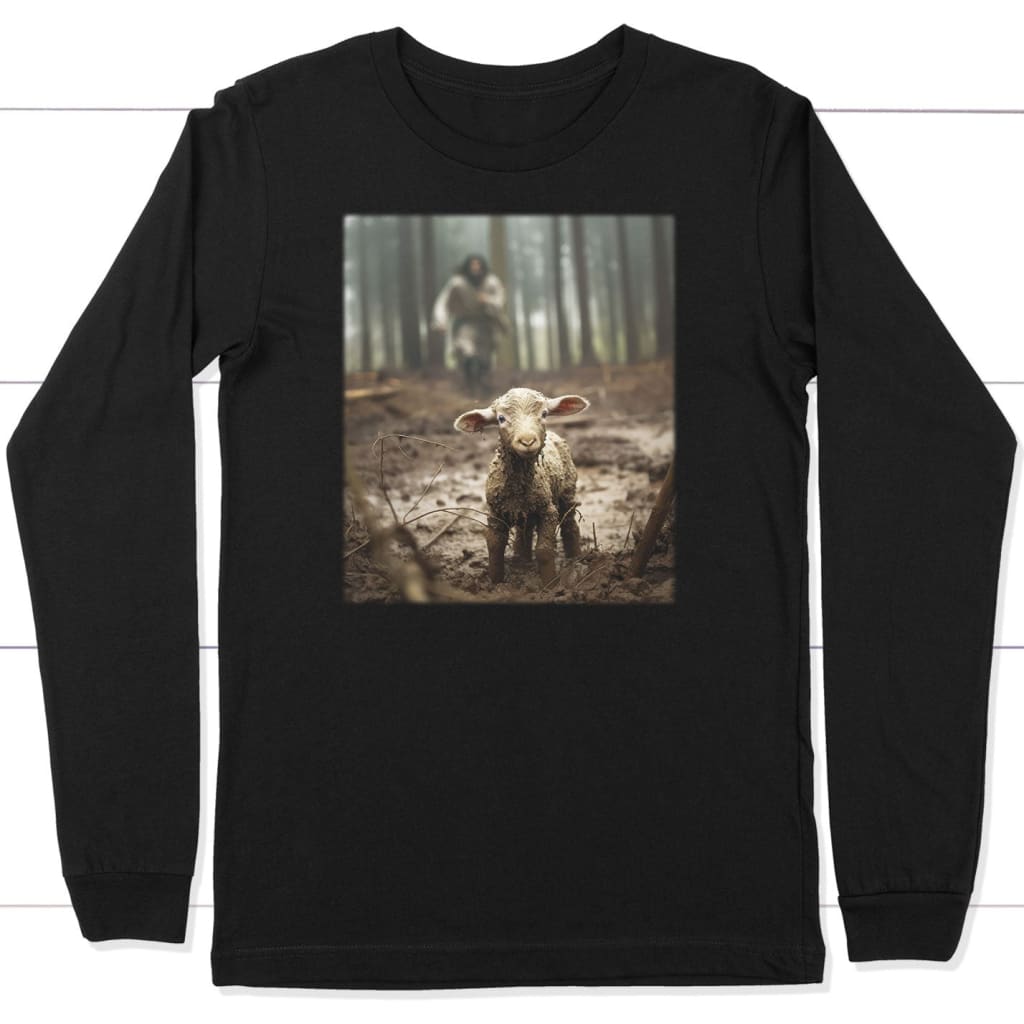 Jesus Running After a Lost Lamb, Jesus Lamb of God, Long Sleeve Shirt