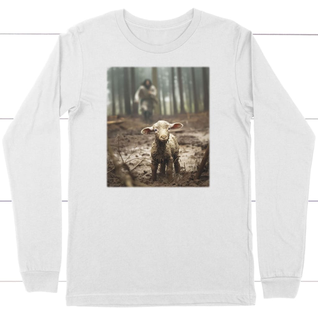 Jesus Running After a Lost Lamb, Jesus Lamb of God, Long Sleeve Shirt