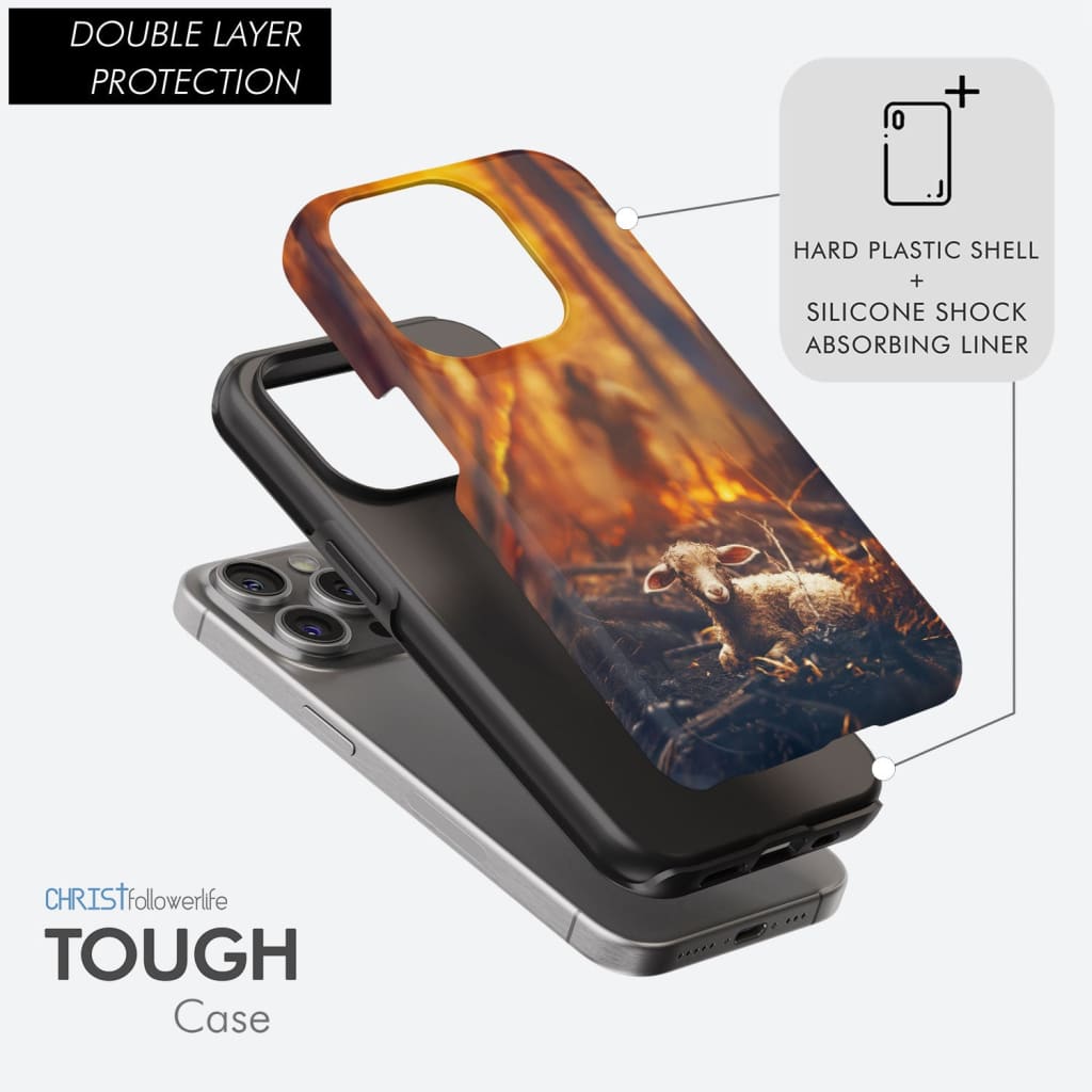 Jesus Rescues Lamb in the Fire Phone Case