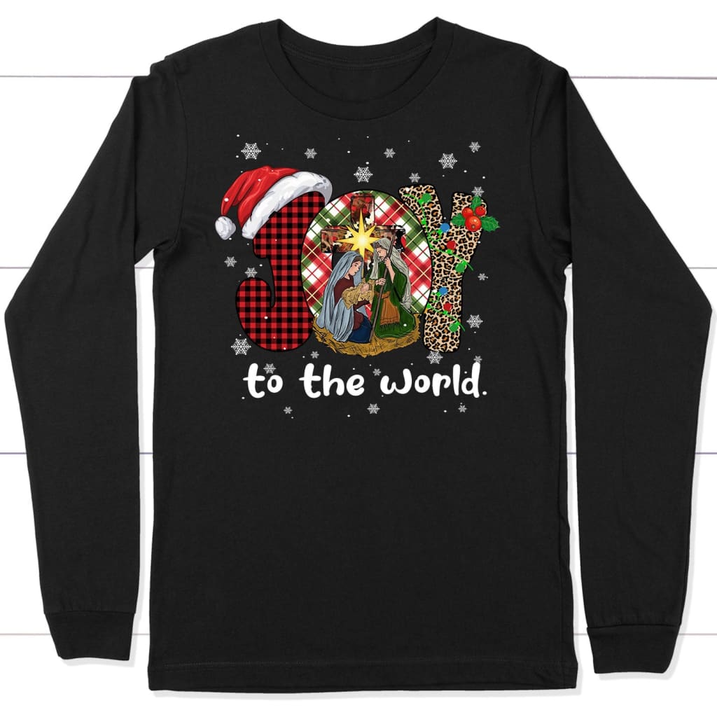Joy To The World, Buffalo Plaid Leopard, Christmas Nativity Scene, Long Sleeve Shirt