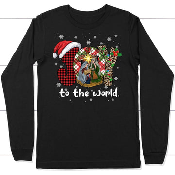 Joy To The World, Buffalo Plaid Leopard, Christmas Nativity Scene, Long Sleeve Shirt