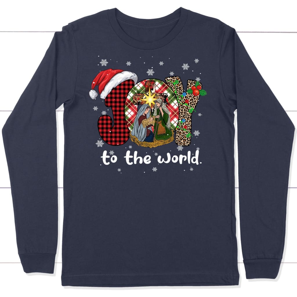 Joy To The World, Buffalo Plaid Leopard, Christmas Nativity Scene, Long Sleeve Shirt