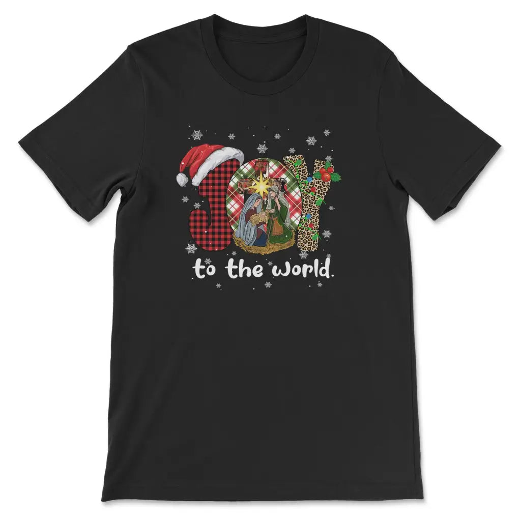 Joy To The World, Buffalo Plaid Leopard, Christmas Nativity Scene, T-shirt