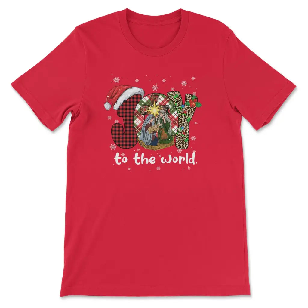 Joy To The World, Buffalo Plaid Leopard, Christmas Nativity Scene, T-shirt