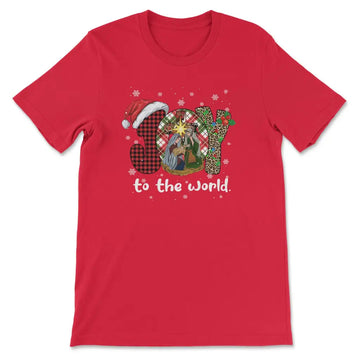 Joy To The World, Buffalo Plaid Leopard, Christmas Nativity Scene, T-shirt