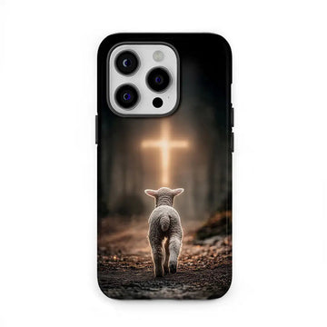 Lamb Walking Toward the Glowing Cross – Christian Phone Case