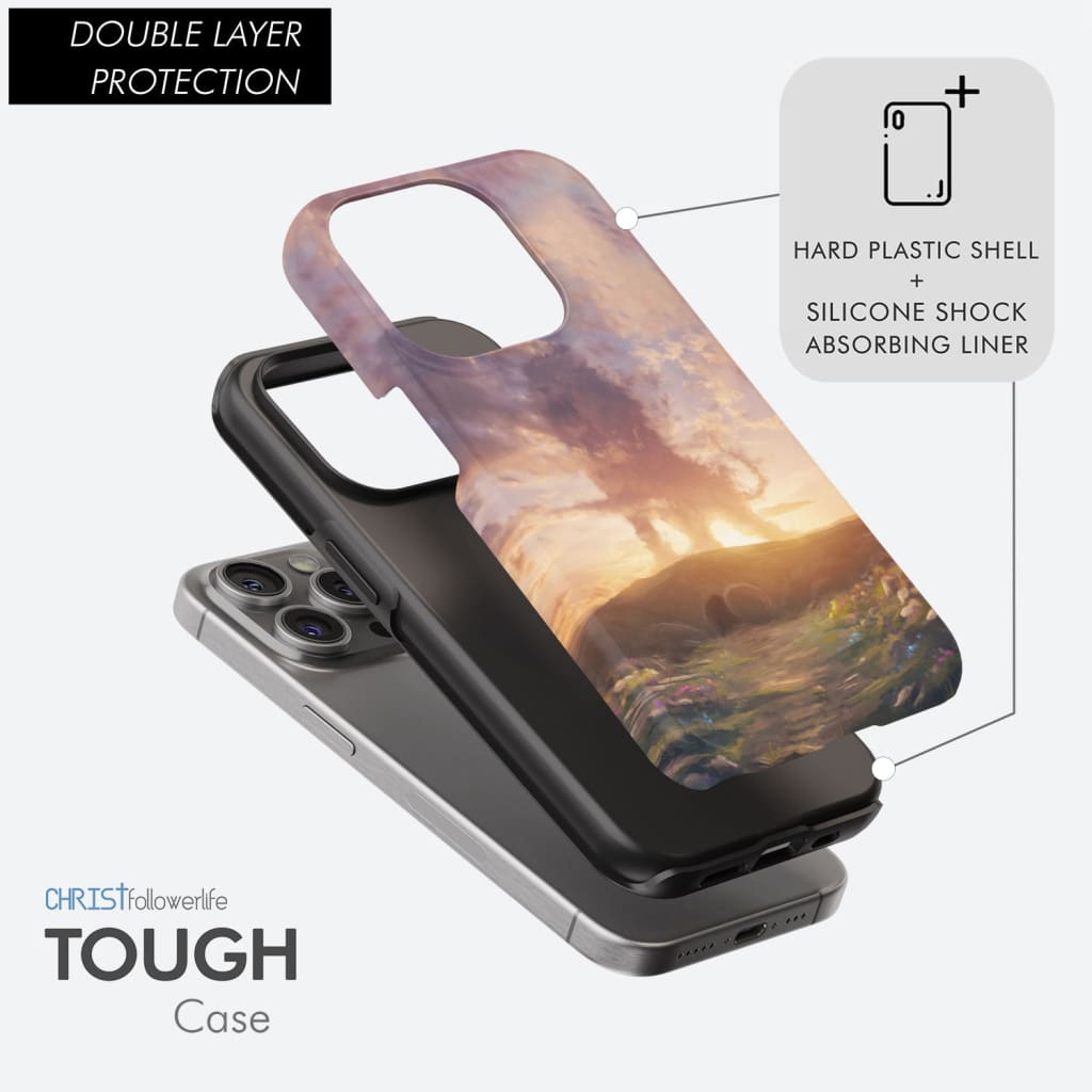 Lion of Judah above the empty tomb He is risen phone case, Christian Easter phone cases