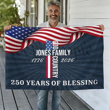 Custom Family Name Patriotic American, 250 Years of Blessing God House Flag