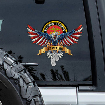 Custom Name USA Bald Eagle with Flag Sign Independence Day Car Window Decal Sticker