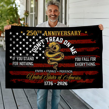 USA 250th Anniversary House Flag – Don’t Tread On Me Patriotic Design