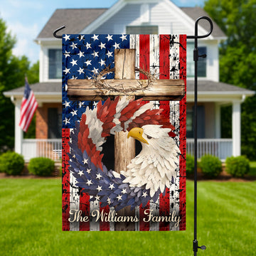 Personalized Patriotic Stars And Stripes Eagle Wreath Garden Flag