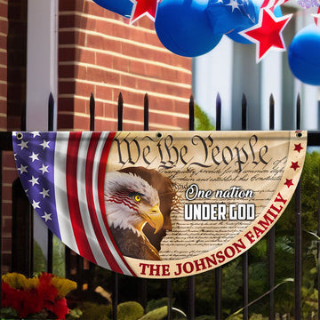 Personalized We The People, One Nation Under God, American Eagle Jesus Non-Pleated Fan Flag