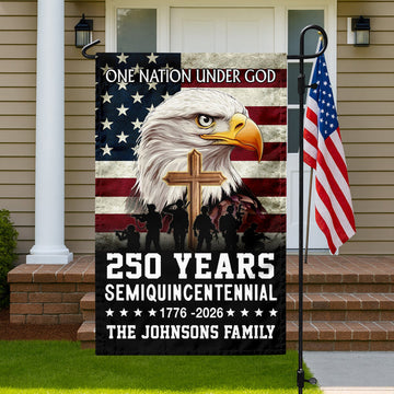 Custom Family Name One Nation Under God 1776 2026 Semiquincentennial 250 Years American Garden Flag