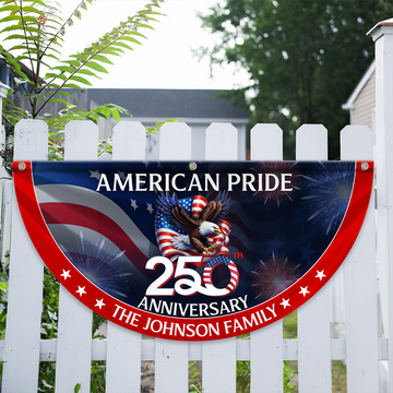 Custom Family Name American Pride Patriotic 250th Anniversary Eagle 1776–2026 Non-pleated Fan Flag