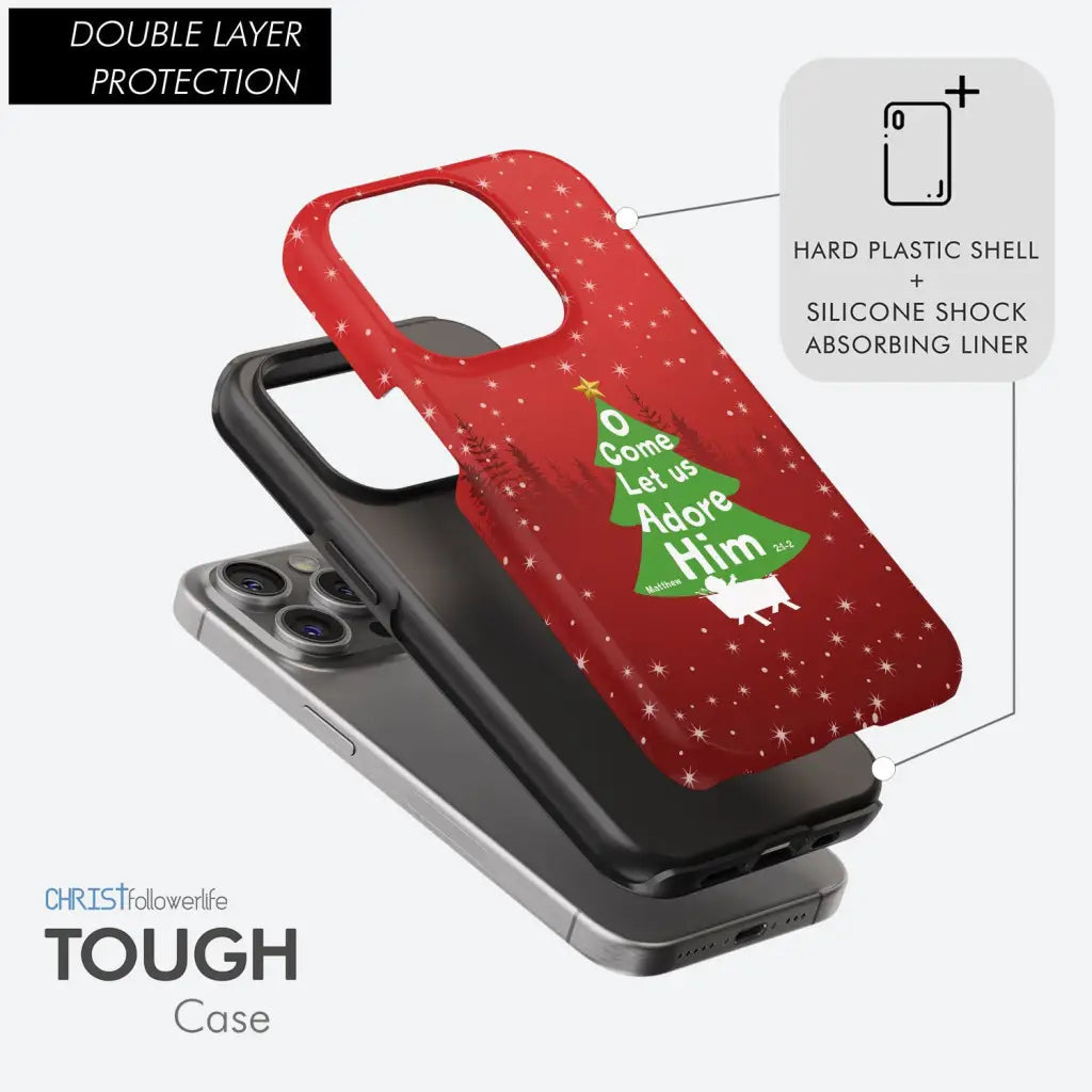 O come let us adore Him Christmas tree phone case
