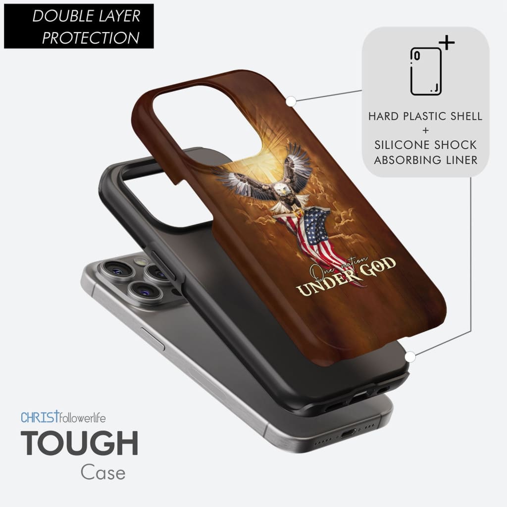 One Nation Under God, Bald Eagle With American Flag, Phone Case