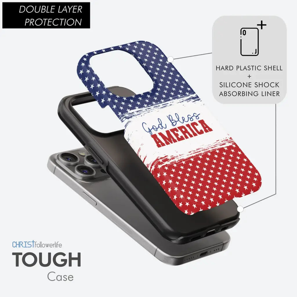 Patriotic Christian phone case: God bless America