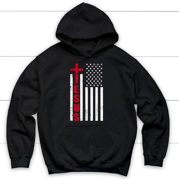 Jesus Word Cross, American Flag, Patriotic Christian Hoodie