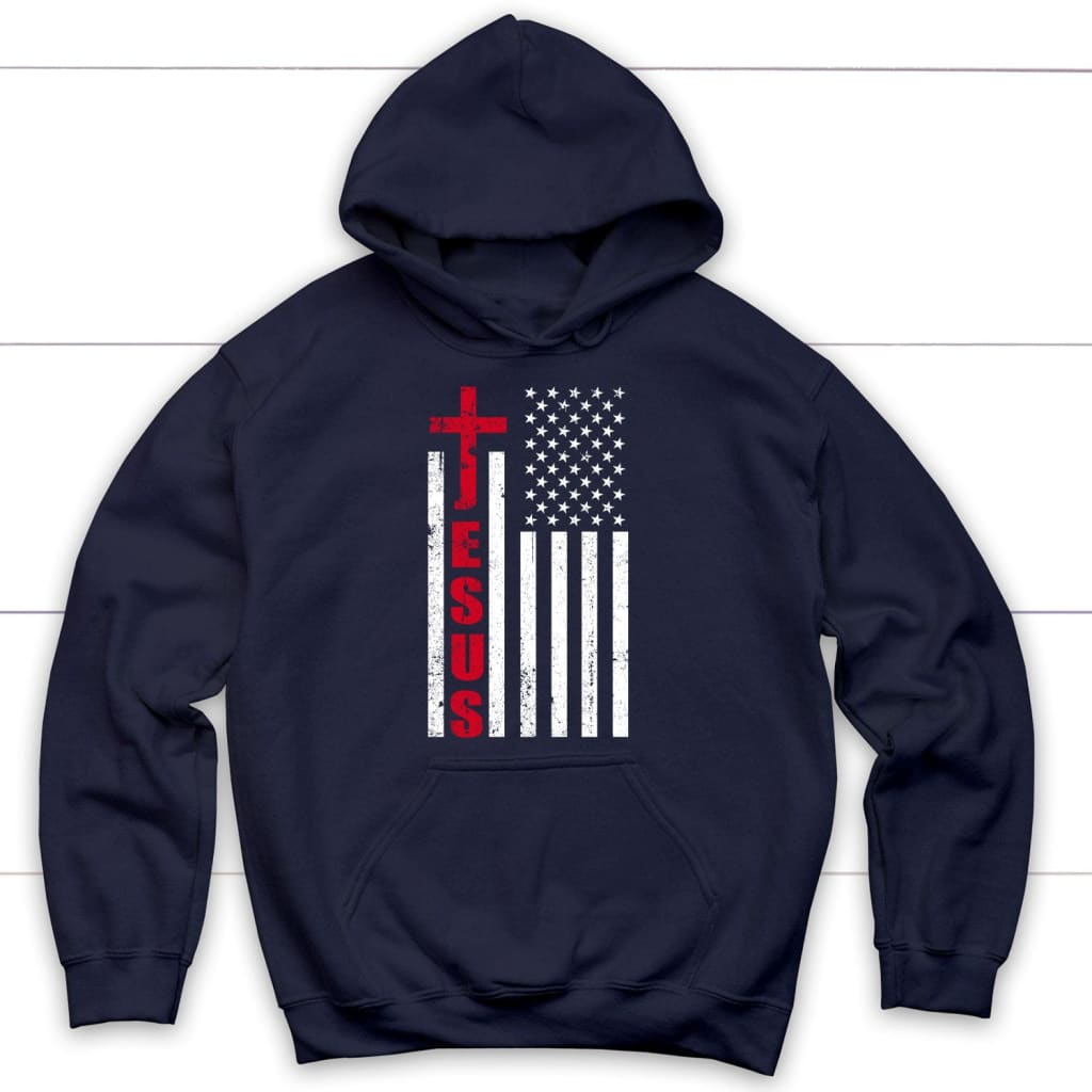 Jesus Word Cross, American Flag, Patriotic Christian Hoodie