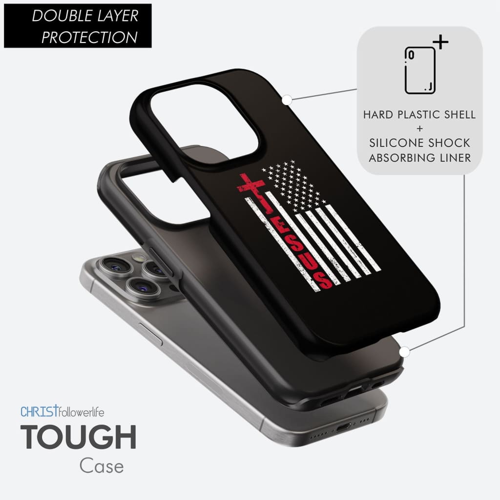 Patriotic phone cases: Jesus word cross with American flag Christian phone case