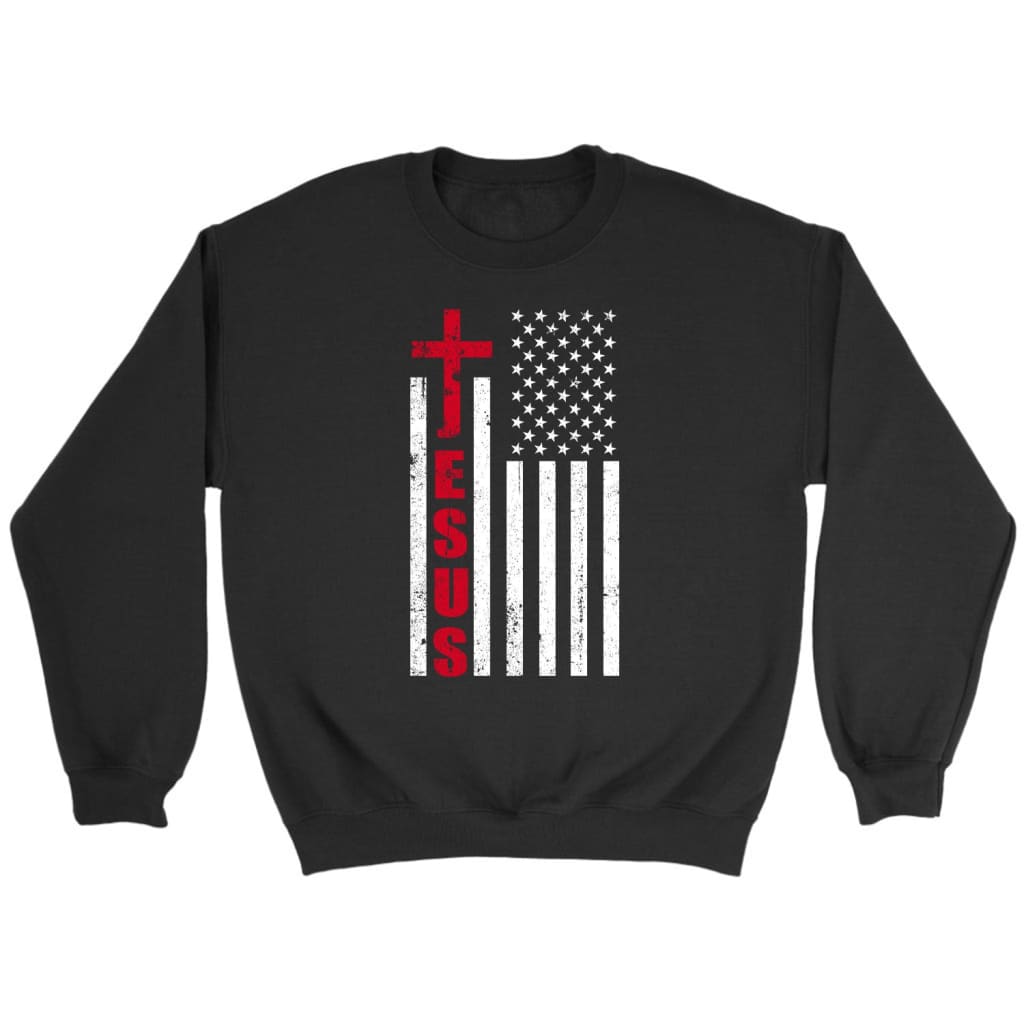 Jesus Word Cross, American Flag, Patriotic Christian Sweatshirt