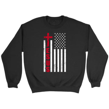 Jesus Word Cross, American Flag, Patriotic Christian Sweatshirt