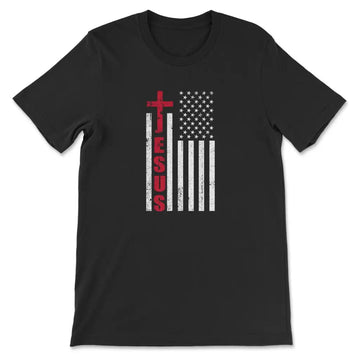 Jesus Word Cross, American Flag, Patriotic Christian T-shirt