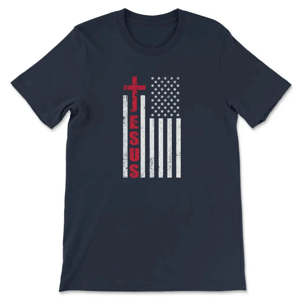 Jesus Word Cross, American Flag, Patriotic Christian T-shirt