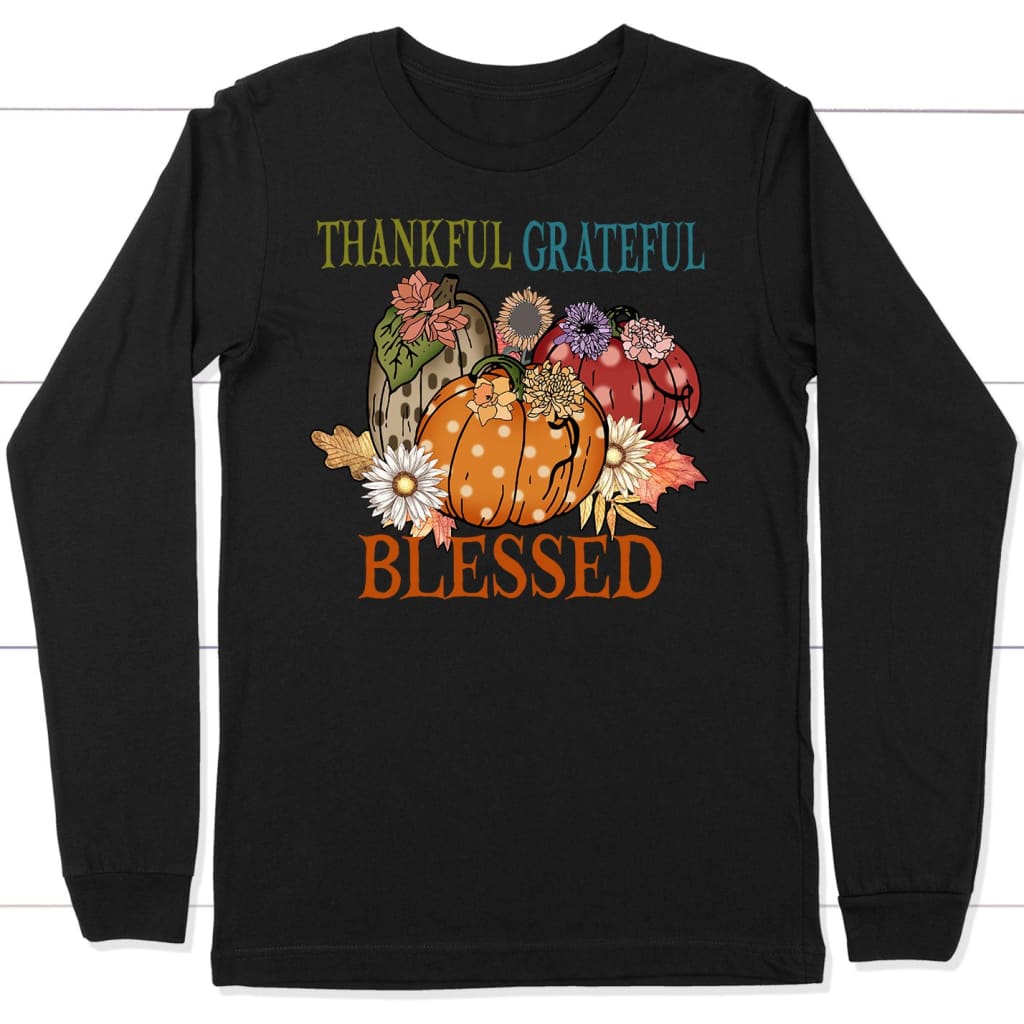 Thankful Grateful Blessed Polka Dot Pumpkin Long Sleeve Shirt