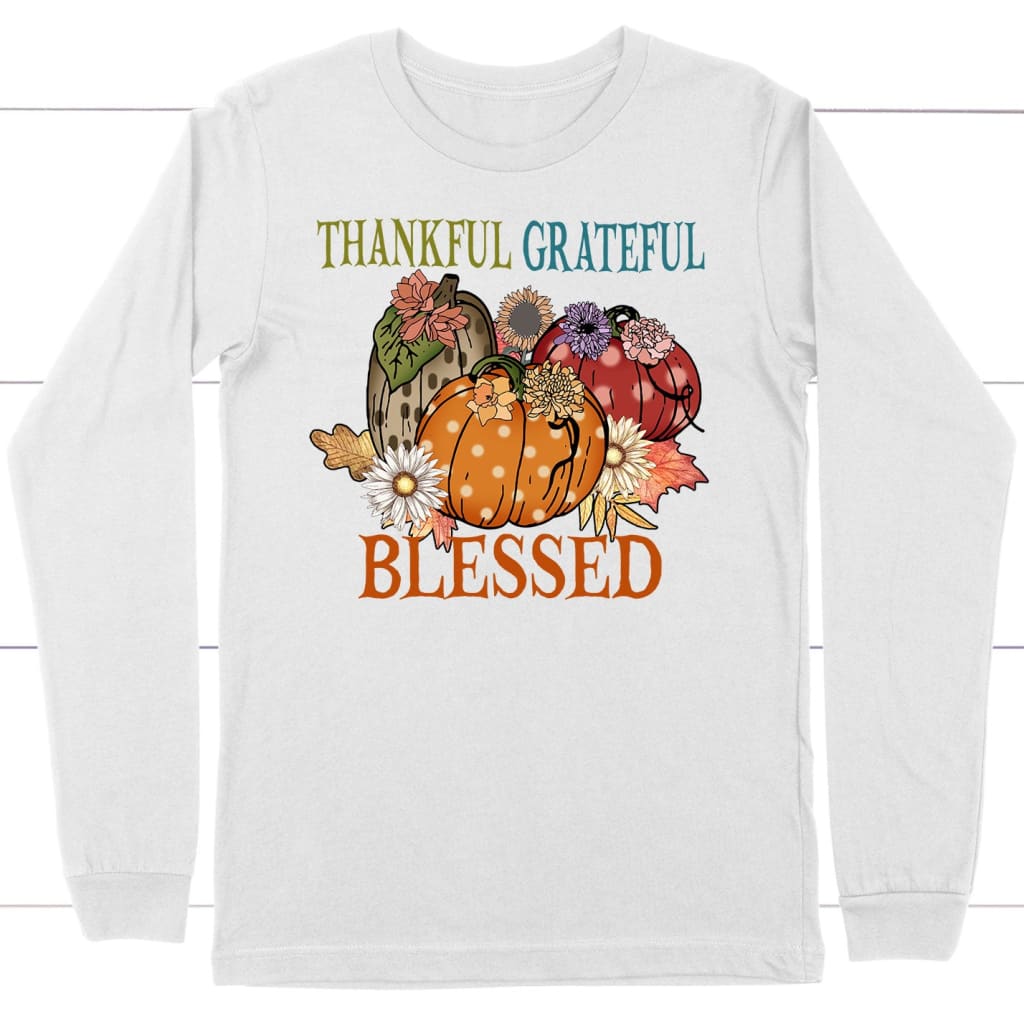 Thankful Grateful Blessed Polka Dot Pumpkin Long Sleeve Shirt