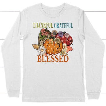 Thankful Grateful Blessed Polka Dot Pumpkin Long Sleeve Shirt