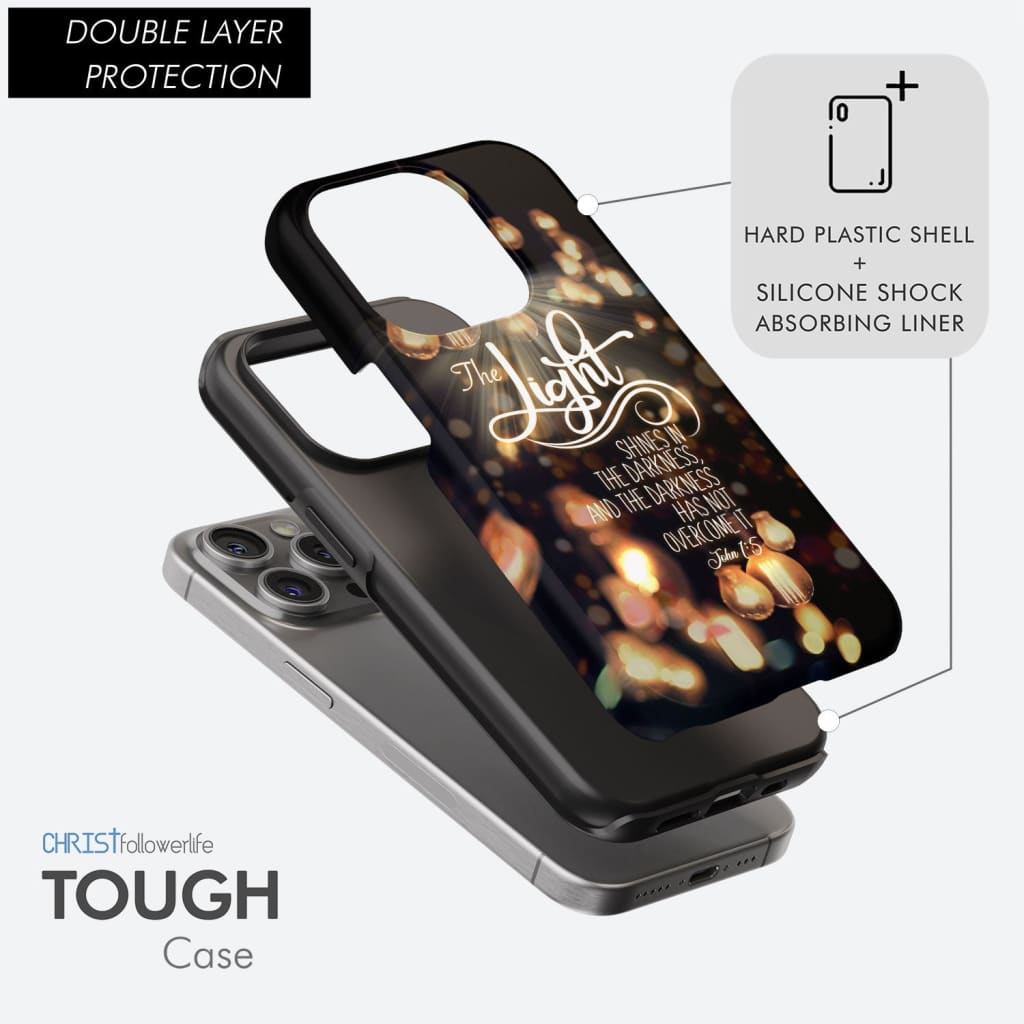 The Light Shines In The Darkness John 1:5 Bible Verse Phone Case, Christian Gifts