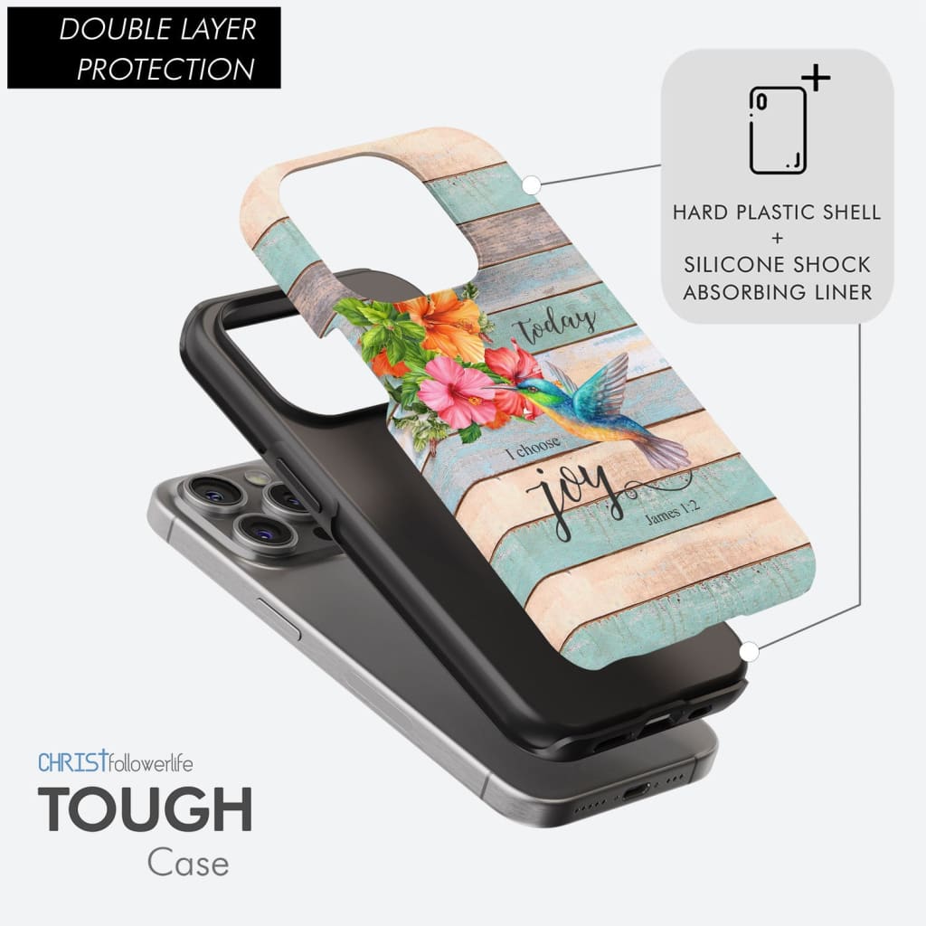 Today I Choose Joy James 1:2, Hummingbird Flower, Phone Case