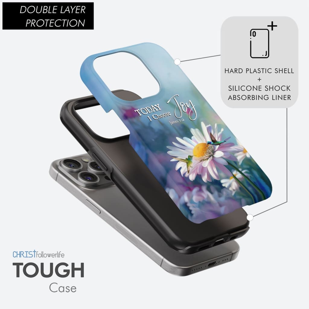 Today I Choose Joy James 1:2, Hummingbird With Daisies, Phone Case