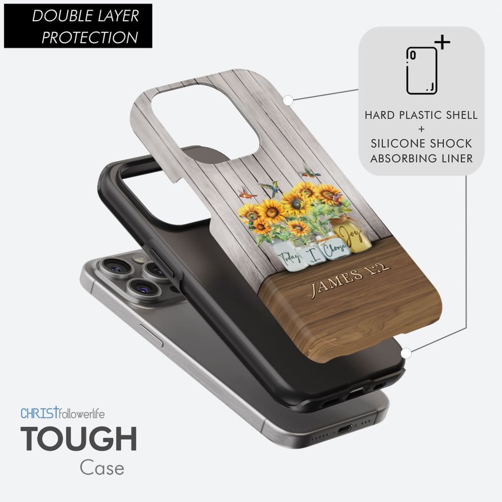 Today I Choose Joy James 1:2, Sunflower Vase, Hummingbird, Phone Case