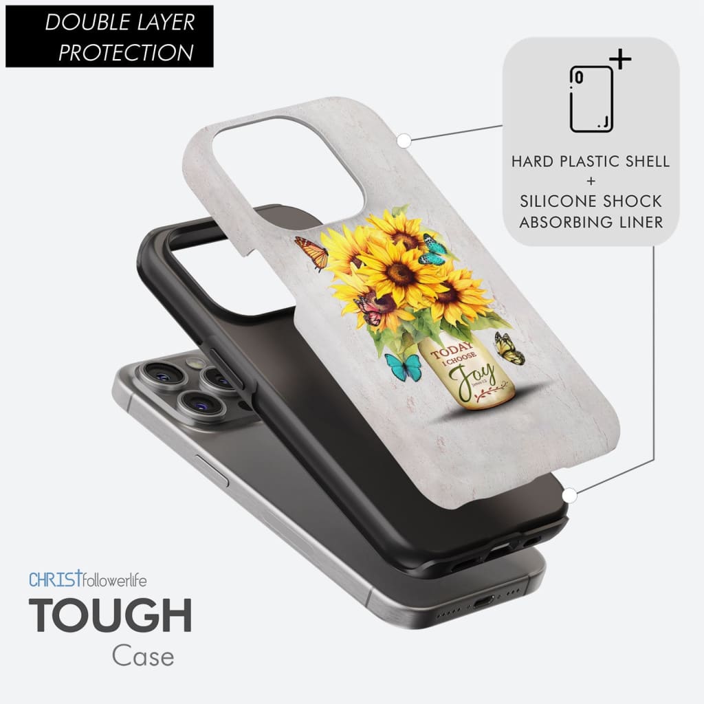 Today I Choose Joy, Sunflower & Butterfly Vase, Phone Case