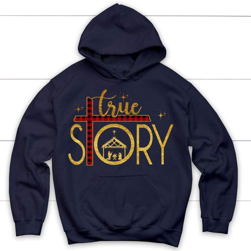 True Story Nativity, Cross Buffalo Plaid, Christmas Hoodie