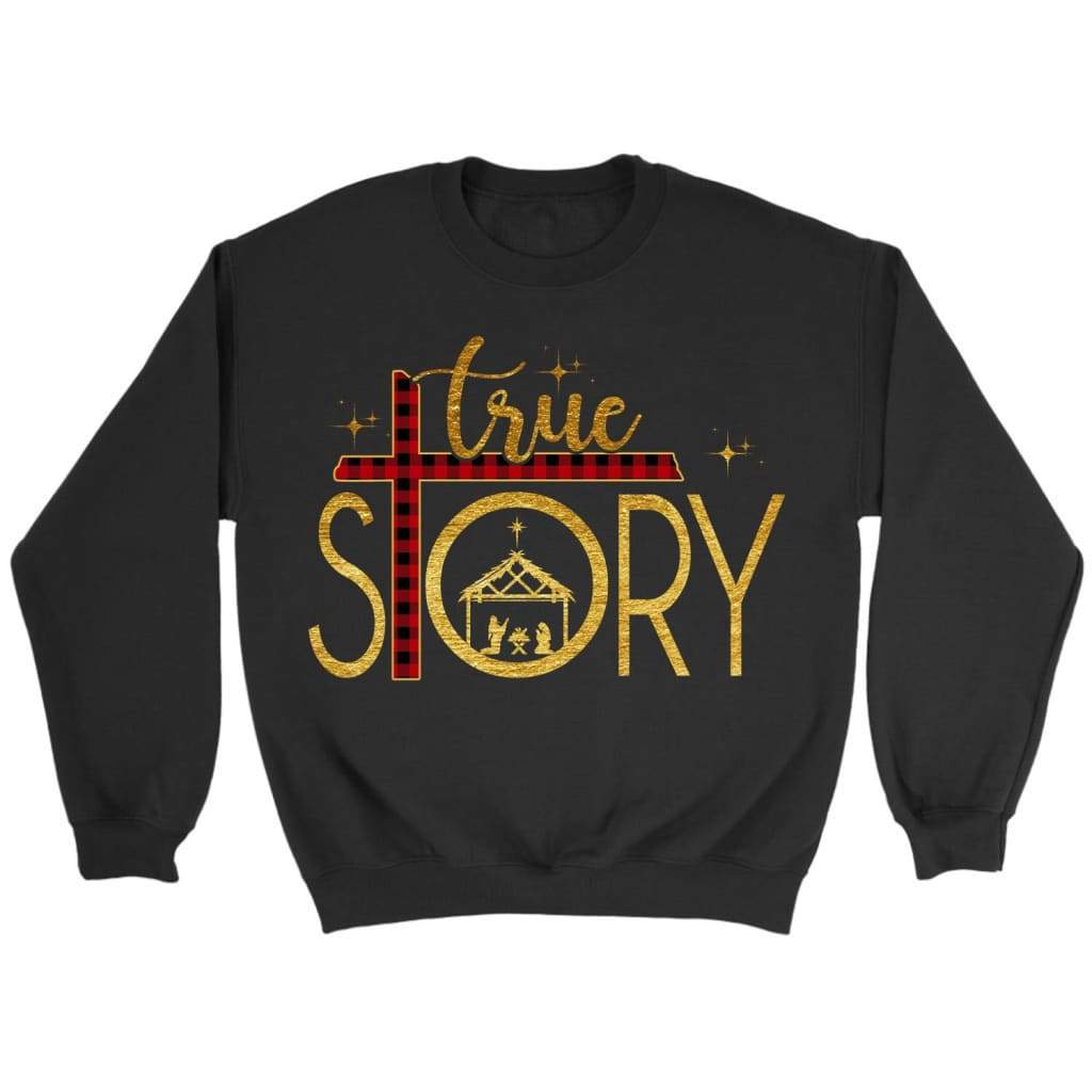 True Story Nativity, Cross Buffalo Plaid, Christmas Sweatshirt