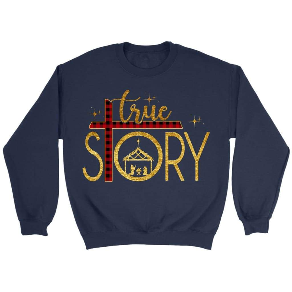 True Story Nativity, Cross Buffalo Plaid, Christmas Sweatshirt