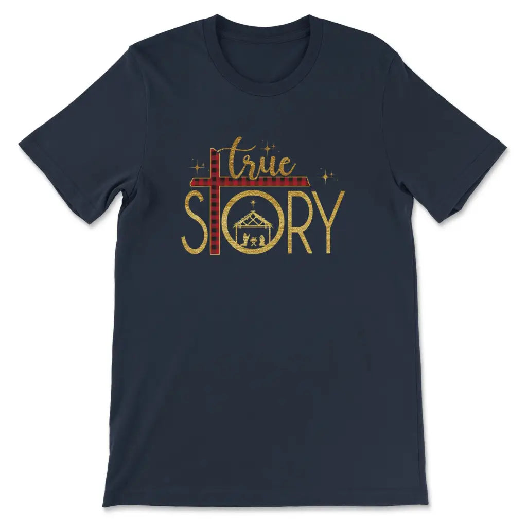 True Story Nativity, Cross Buffalo Plaid, Christmas T-shirt