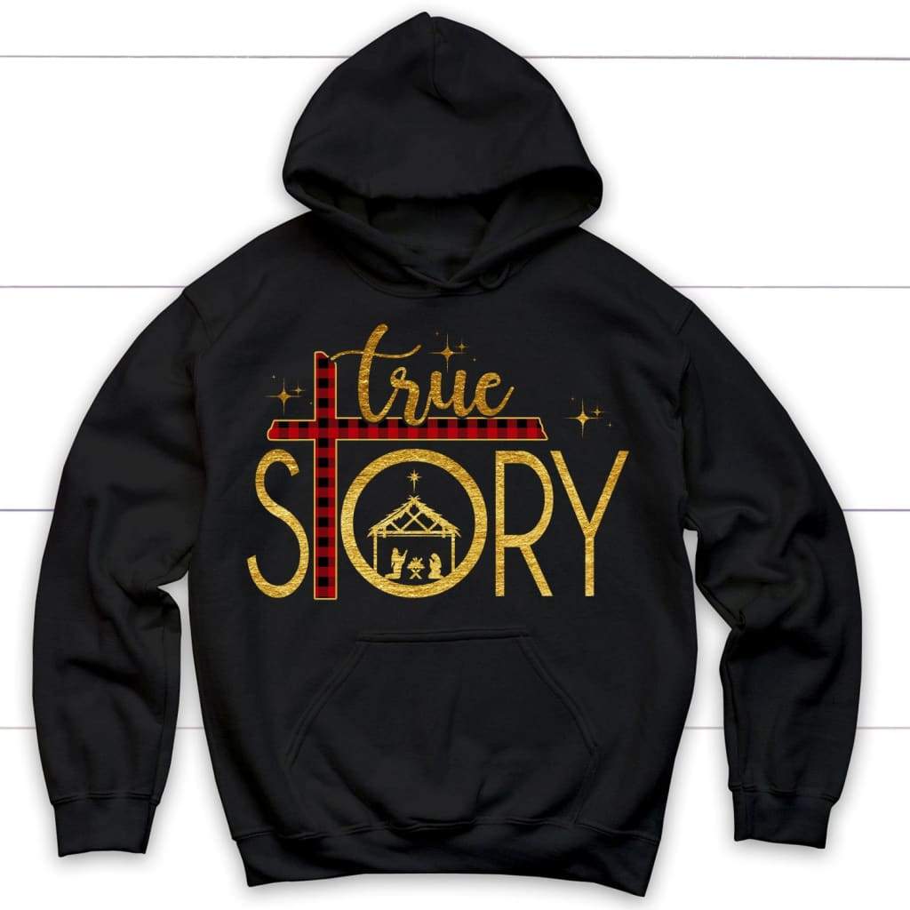 True Story Nativity, Cross Buffalo Plaid, Christmas Hoodie
