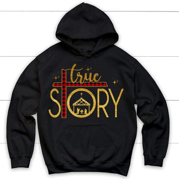 True Story Nativity, Cross Buffalo Plaid, Christmas Hoodie